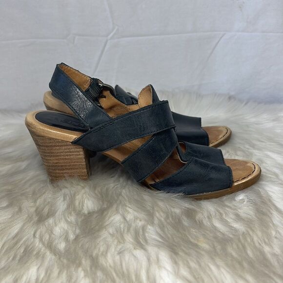 Born  Elly Black Leather Strappy Stack Heel Dress Sandals Sz 7 - Picture 5 of 7